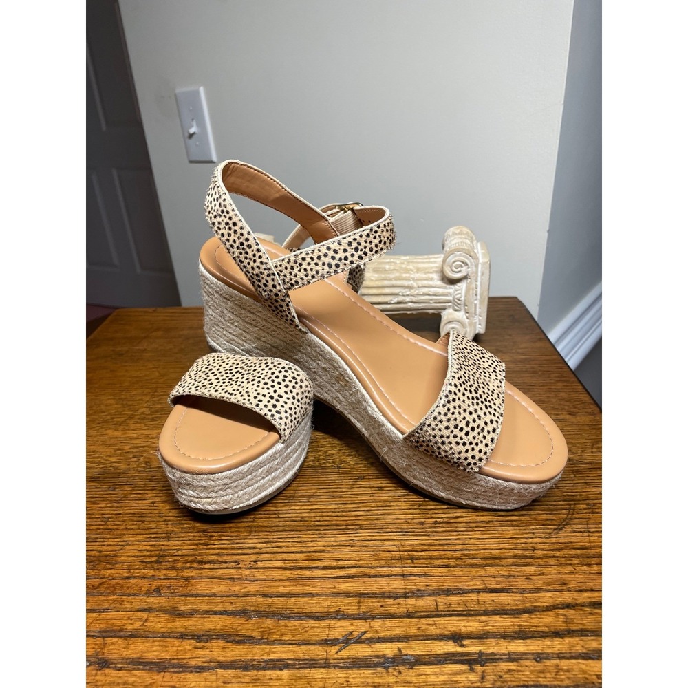 J.Crew Coastal Cowgirl Cheetah Calf Espadrilles Platform Sandals Sz 10 Boho Chic